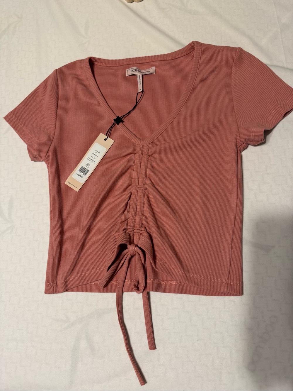BCBGeneration Ruched V-Neck Crop Top - Dusty Rose
